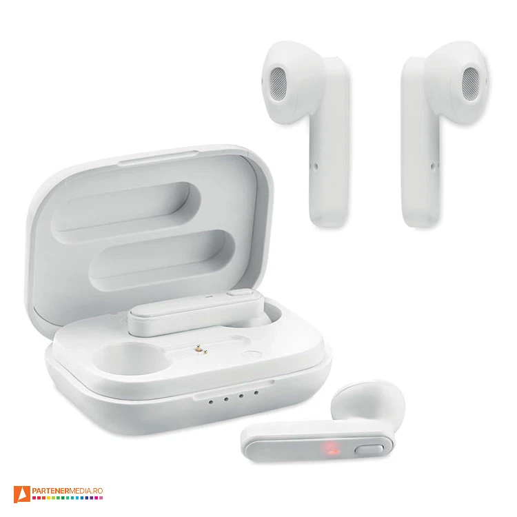 casti audio wireless earphones cu statie de incarcare mo6128 casti audio wireless earphones cu statie de incarcare mo6128 poza 1
