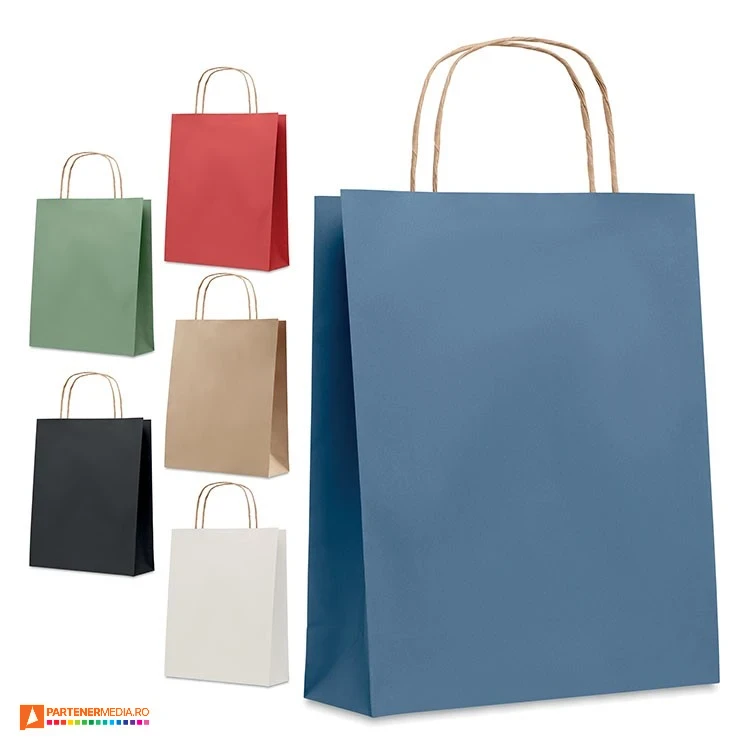 Sacose promotionale mici din hartie colorata reciclata, cu burduf de 8 cm sacose mici colorate din hartie mo6172