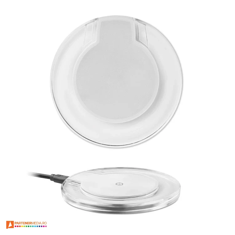 Incarcatoare wireless de 15W din plastic, cu indicator LED albastru incarcatoare promotionale wireless rotunde mo6391
