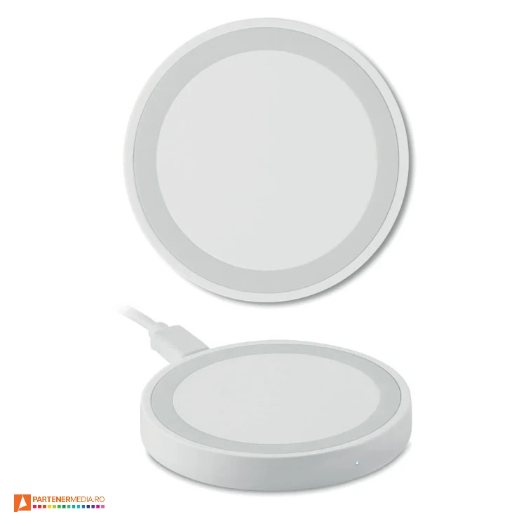 Incarcatoare wireless din plastic, cu putere de 15W si indicator LED incarcatoare wireless promotionale de 15w mo6392