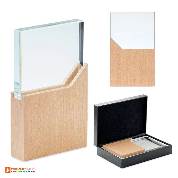 trofee promotionale din sticla si lemn de fag mo6585 poza 1