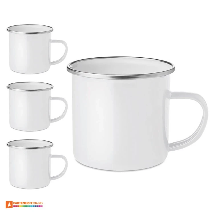 Cani promotionale de 350 ml din metal cu margine argintie si design vintage cani promotionale metalice cu design retro mo6917