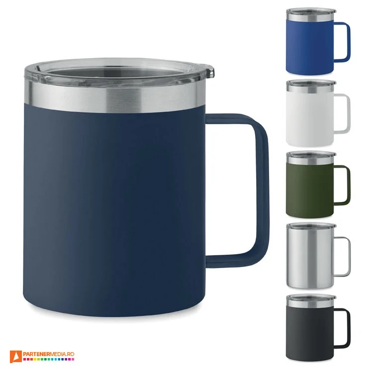 Cani promotionale de 300 ml din otel inoxidabil reciclat cu capac cu orificiu pentru baut cani metalice cu capac din plastic transparent mo6934