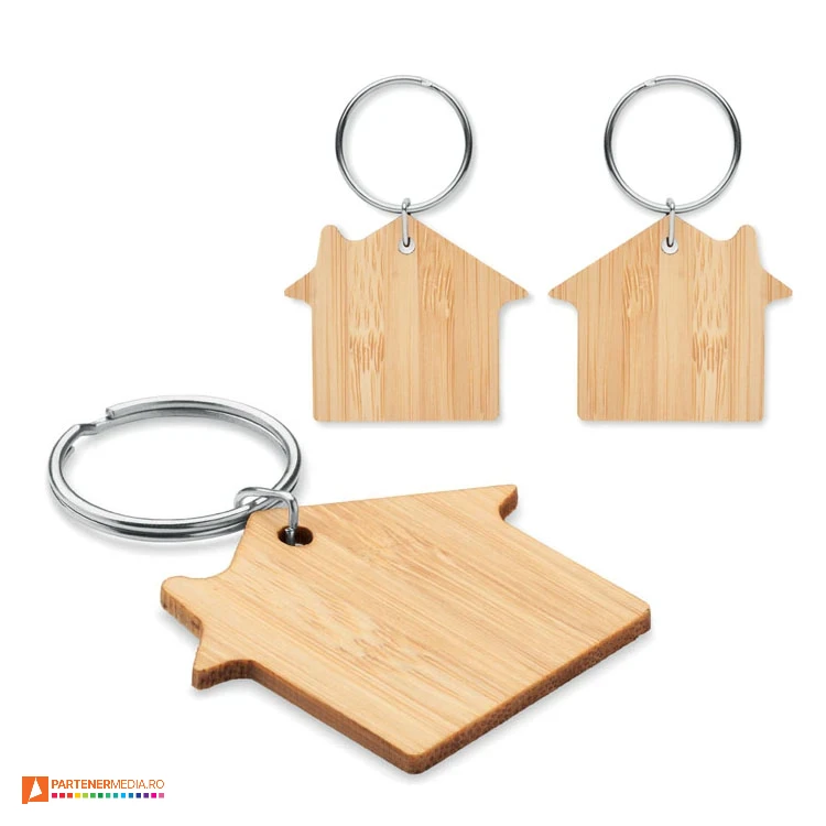 brelocuri promotionale din lemn de bambus cu forma de casa mo6979 poza 1