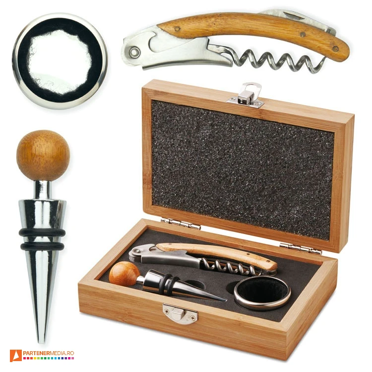 seturi de accesorii de vin in cutie din lemn mo8147 poza 1