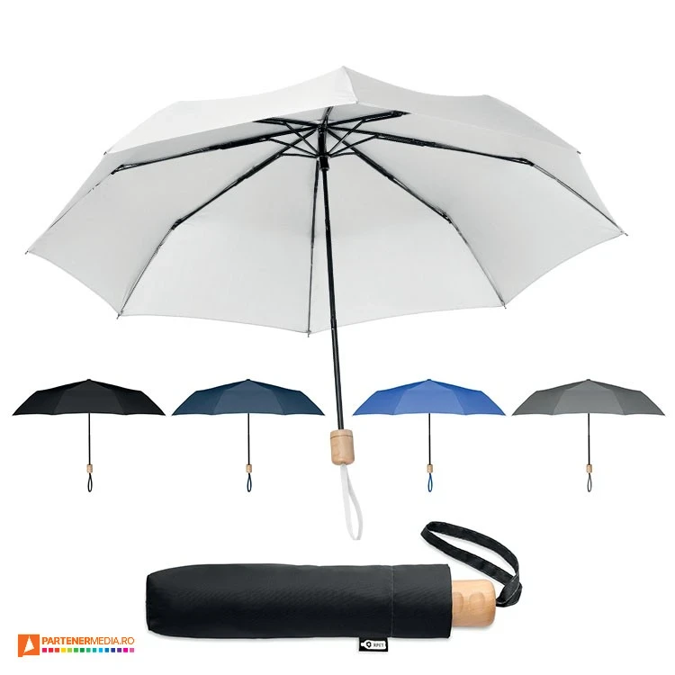 umbrele promotionale ecologice pliabile cu maner din lemn mo9604