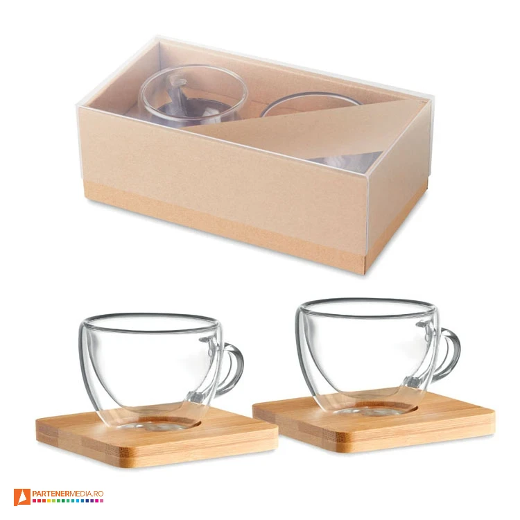 seturi de cesti din sticla cu farfurii din lemn mo9709 poza 1