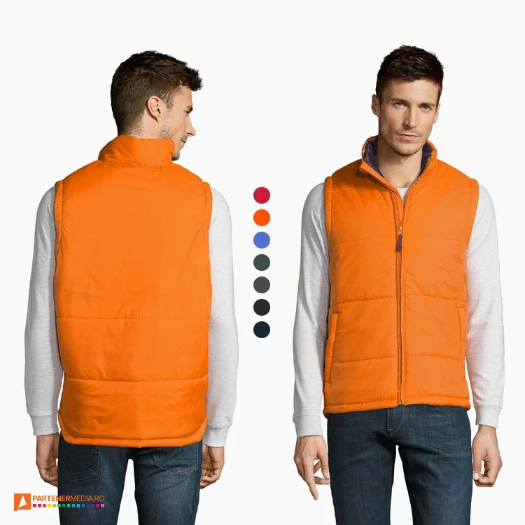 Veste barbatesti cu croiala clasica din poliester, cu buzunare laterale si inchidere cu fermoar veste promotionale colorate pentru barbati s44002