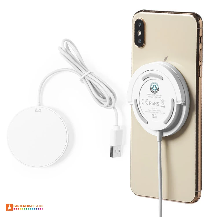 Incarcatoare wireless din plastic, cu cablu USB de 1 metru si accesoriu metalic cu adeziv incarcatoare wireless cu suprafata magnetica 1152
