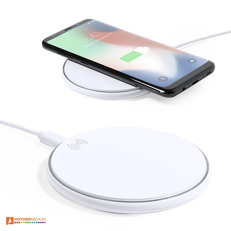 Incarcatoare wireless cu putere de 15W, cu forma rotunda si baza antiderapanta incarcatoare wireless rotunde de 10w din plastic 1206