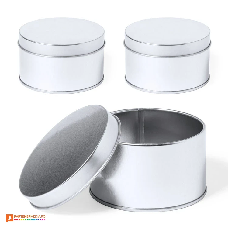 cutii metalice argintii cu capac si forma rotunda 1557 poza 1