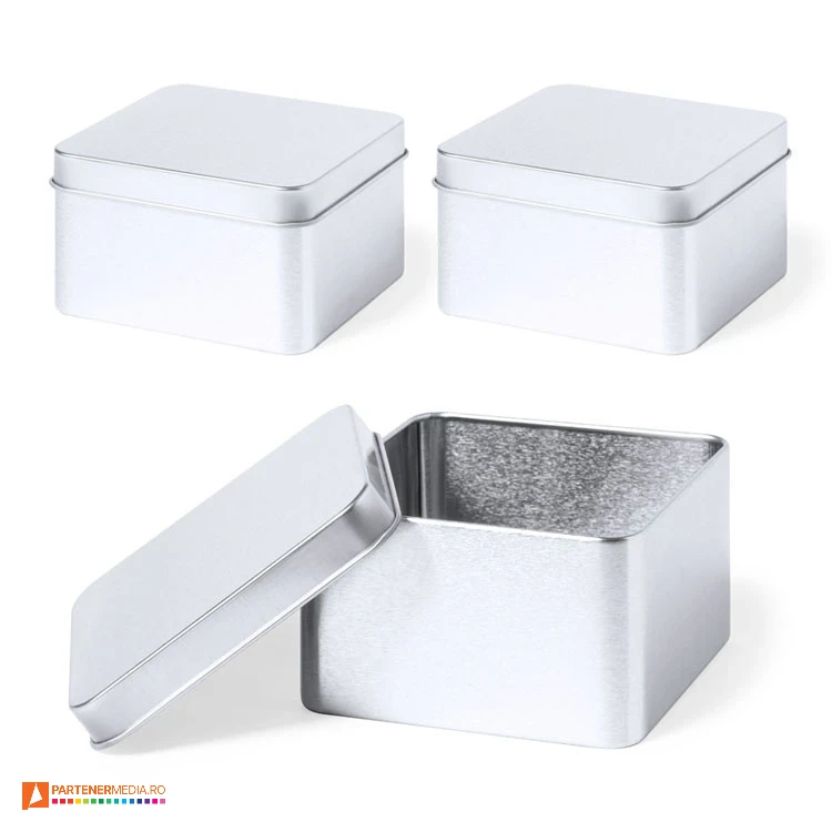 cutii metalice argintii cu forma patrata si capac 1558 cutii metalice argintii cu forma patrata si capac 1558 poza 1