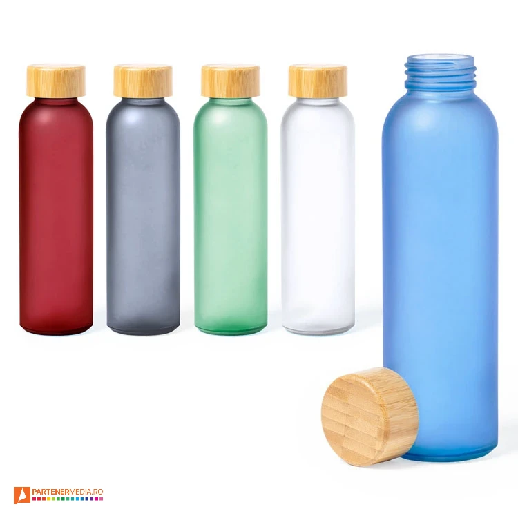 Sticle colorate cu capacitate de 500 ml si capac din lemn de bambus sticle colorate de 500 ml cu capac din lemn 1811