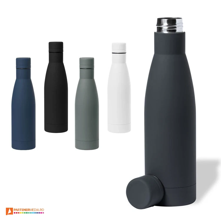Bidoane din otel inoxidabil de 700 ml, cu suprafata colorata cauciucata bidoane metalice promotionale de 700 ml 1833