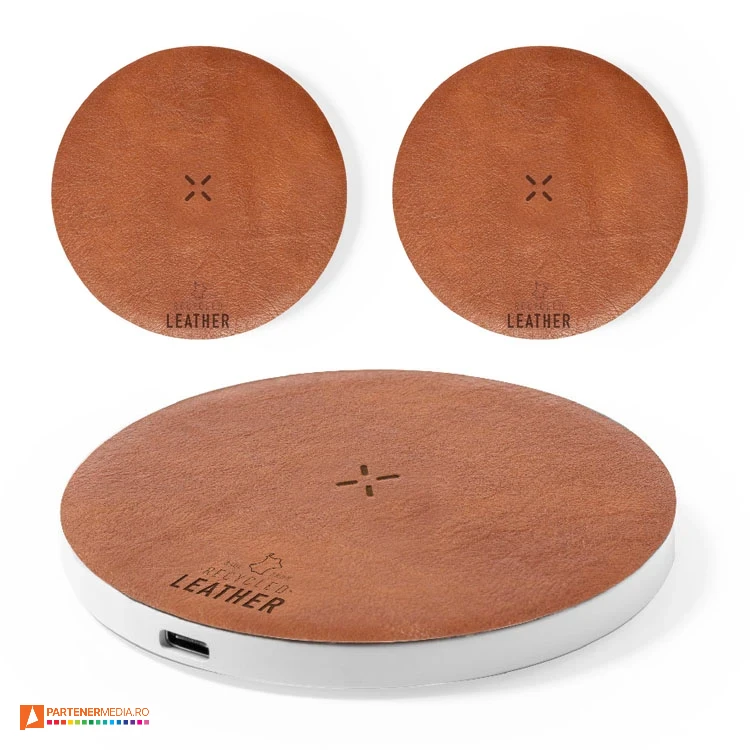 Incarcatoare wireless de 15W, cu baza antiderapanta si cablu de incarcare USB-C incarcatoare wireless ecologice cu suprafata din piele reciclata 1982