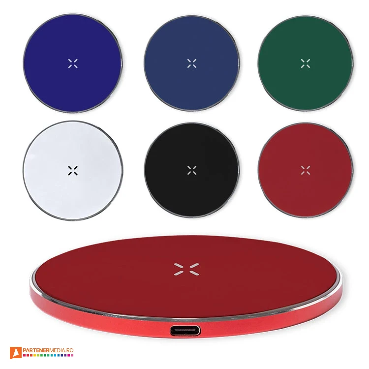 Incarcatoare wireless de 15W din aluminiu reciclat cu baza antiderapanta incarcatoare wireless rotunde din aluminiu reciclat 1991
