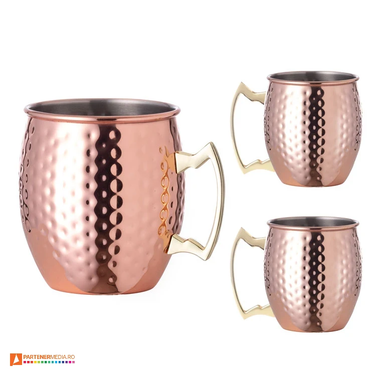 Cani din otel inoxidabil cu maner cu design modern si capacitate de 500 ml cani metalice cu design modern si suprafata din cupru 20152