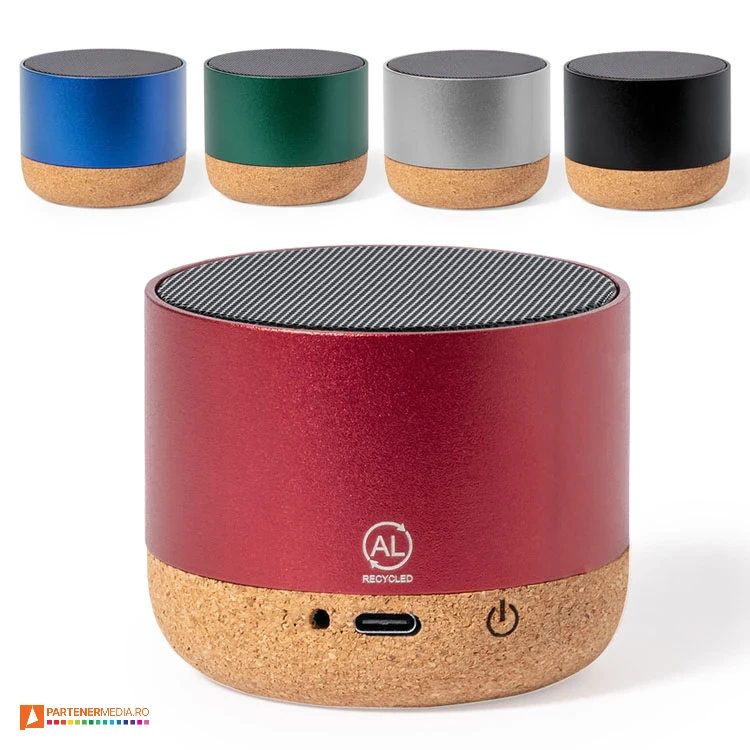 Boxe audio din aluminiu reciclat cu baterie cu litiu de 300 mAh boxe audio wireless de 3w cu baza din pluta 20256