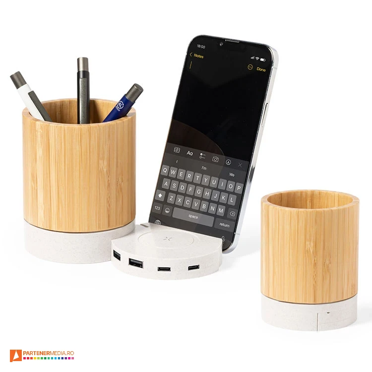 Suporturi de pixuri cu incarcator wireless cu putere de 5W si porthub USB suporturi de pixuri cu incarcator wireless si porthub usb 20269