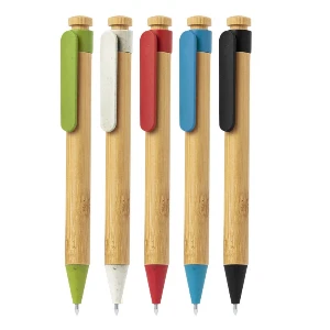 pixuri promotionale din lemn de bambus cu accesorii colorate din plastic biodegradabil 20649