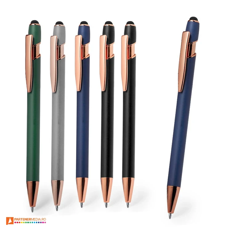 pixuri mate metalice cu varf touch pen si accesorii aurii cromate 20658 pixuri mate metalice cu varf touch pen si accesorii aurii cromate 20658 poza 1
