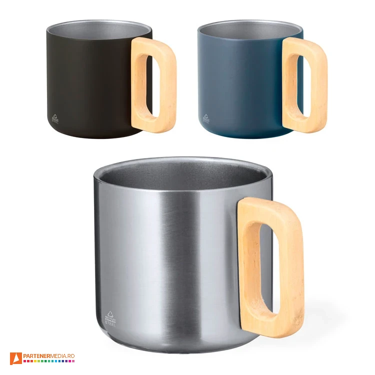 cani metalice promotionale cu maner din lemn 20703