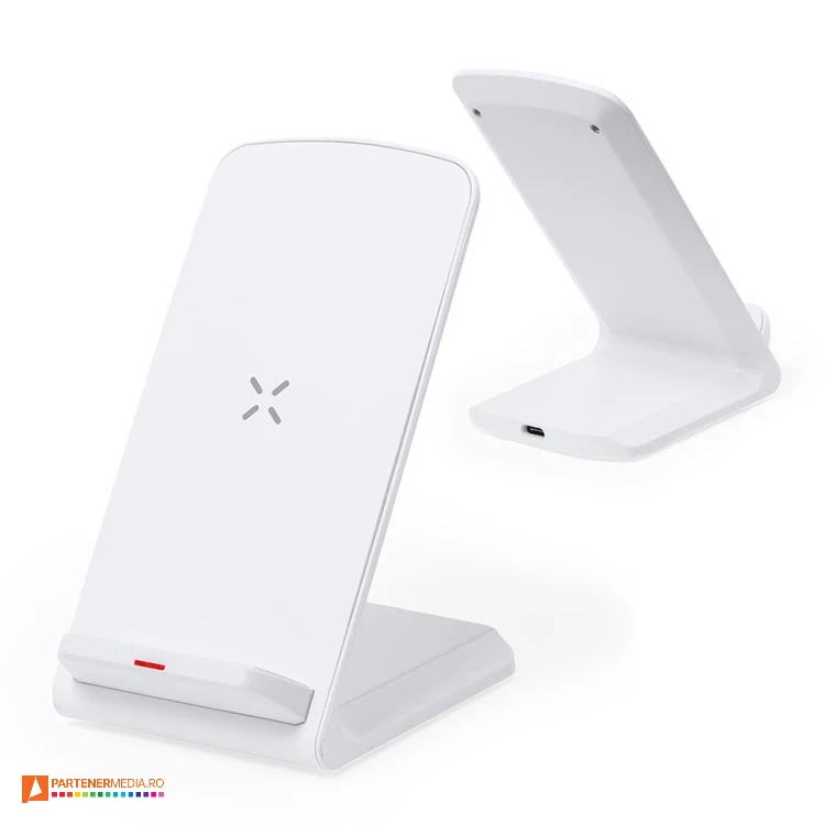 Incarcatoare promotionale wireless cu suport de telefon si putere de 15W incarcatoare wireless de 15w cu suport de telefon din plastic reciclat 20852