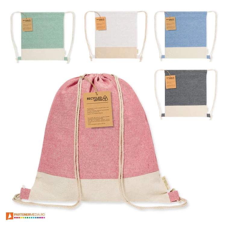 rucsacuri ecologice drawstring bicolore din bumbac reciclat 20907 rucsacuri ecologice drawstring bicolore din bumbac reciclat 20907 poza 1