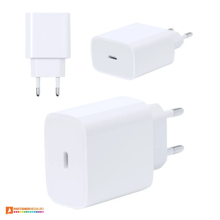 Incarcator USB-C cu incarcare rapida si carcasa alba din plastic incarcator de priza cu port usb c 21033