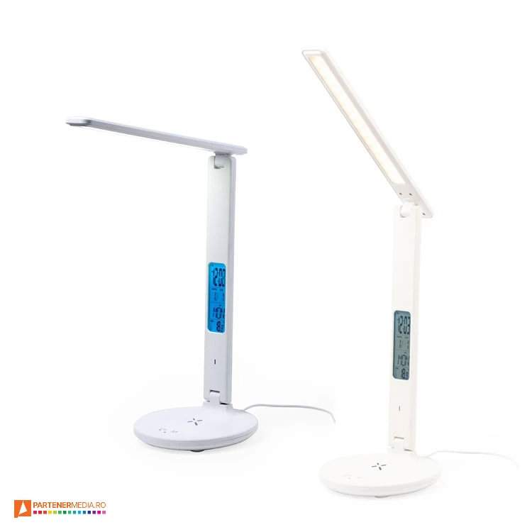 Lampi pliabile cu 60 de LED-uri, 3 moduri de iluminare si afisaj LCD integrat lampi de birou pliabile cu incarcator wireless si ceas cu calendar 21068