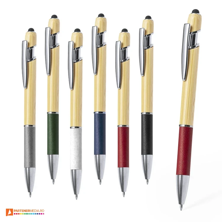 pixuri din lemn cu touch pen si grip colorat 21081 pixuri din lemn cu touch pen si grip colorat 21081 poza 1