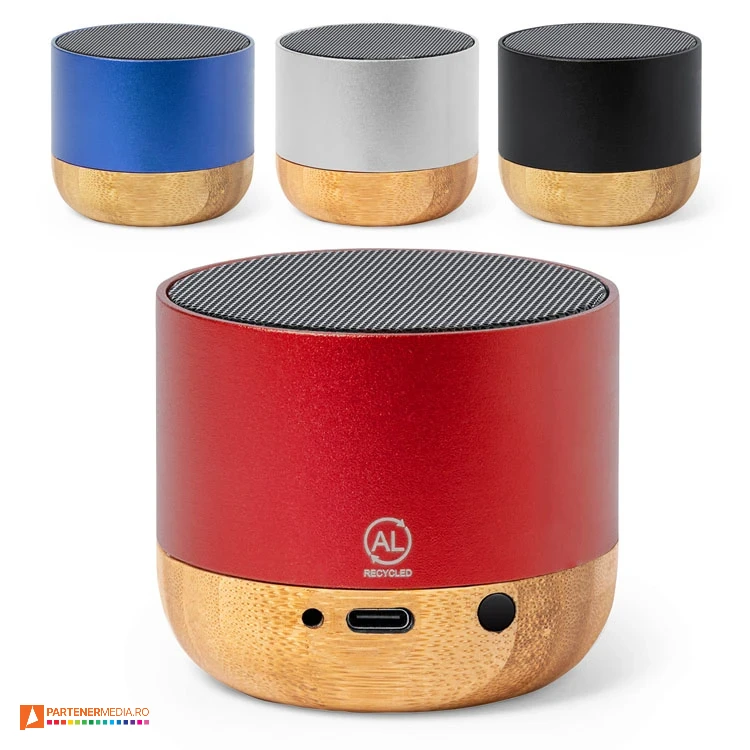 Boxe audio cu baterie reincarcabila cu litiu de 300 mAh si putere de 3 W boxe audio wireless cu baza din lemn de bambus 21103