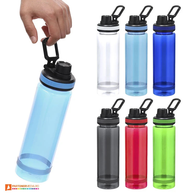 Bidoane de 700ml cu capac negru cu filet si maner rezistent pentru transport bidoane semitransparente colorate cu maner de transport 21341