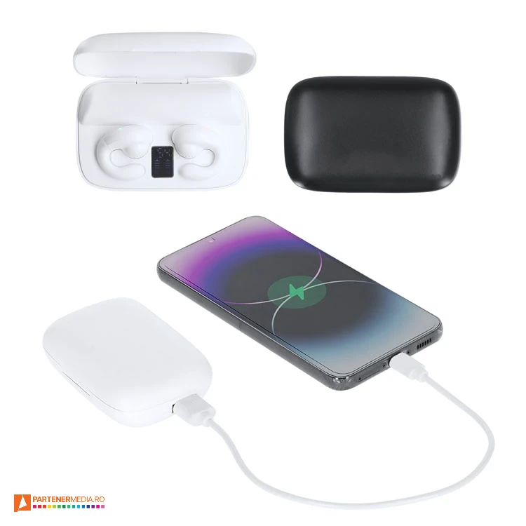 Casti audio open ear cu baterie externa cu capacitate 1200 mAh casti audio promotionale cu incarcator usb 21353