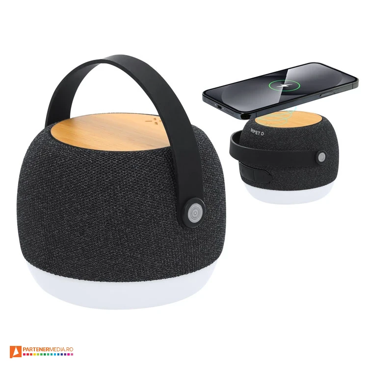 Boxe audio cu incarcator wireless si lumina ambientala, cu baterie de 1200 mAh boxe audio portabile cu incarcator wireless de 15w 21382