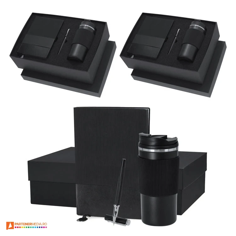 Seturi de cadou cu carnetel A5, termos de 470 ml si pix din aluminiu seturi de cadou carnetel cu pix si cana termoizolanta 21396