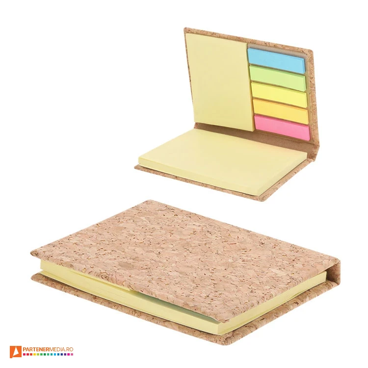Blocnotes-uri cu coperti din pluta, cu 50 de notite galbene mari si 25 de notite medii blocnotesuri cu coperti din pasla si etichete colorate 21662