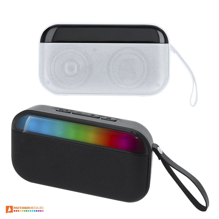Boxe audio promotionale cu lumina LED multicolora, functie hands-free si player USB boxe audio portabile cu lumina led multicolora 21766