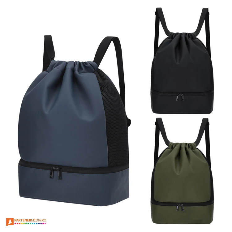 Rucsacuri tip drawstring cu buzunar pentru papuci cu inchidere prin fermoare duble rucsacuri din imitatie de piele cu snururi de transport si buzunar de incaltaminte 21931
