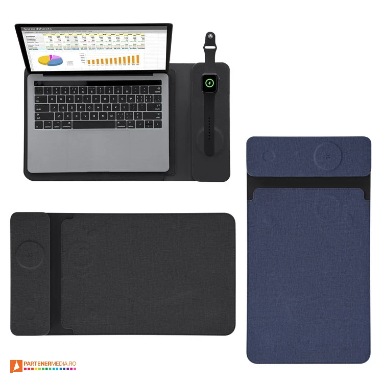 Huse pentru laptop cu doua incarcatoare wireless magnetice pentru telefon si smartwatch huse de laptop cu 2 incarcatoare wireless 22000