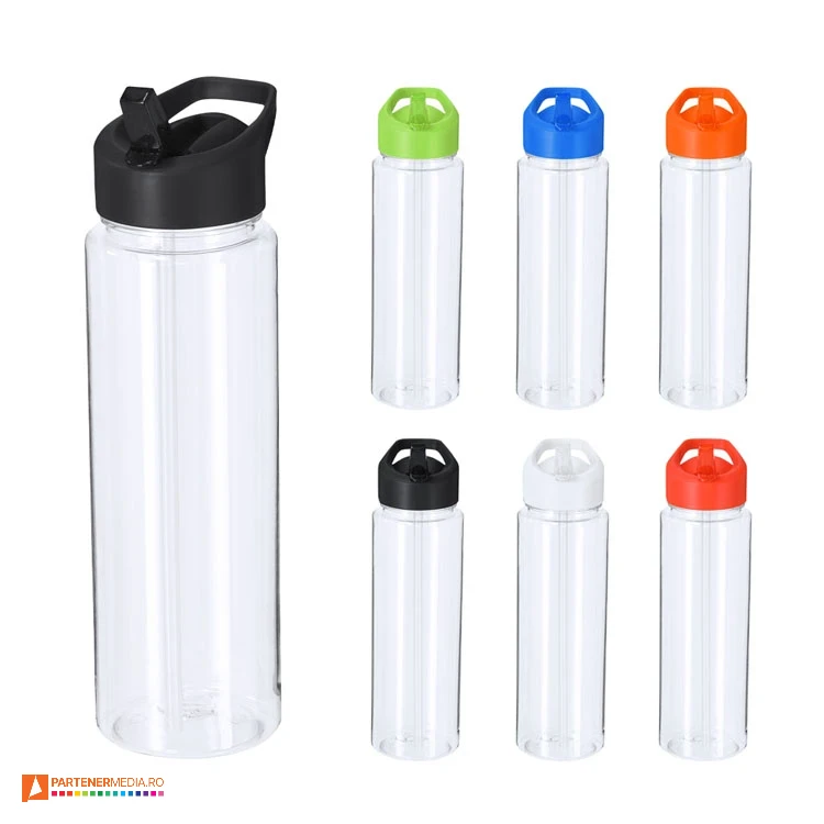 Bidoane cu dispenser cu pai si maner pentru transport. bidoane promotionale din plastic reciclat cu pai pliabil 22030