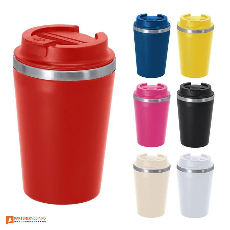 Pahare termoizolant cu interior din otel inoxidabil si exterior din plastic pahare promotionale termoizolante de 350 ml 22175