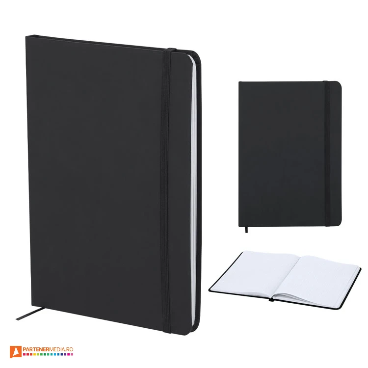 Carnetele A5 cu 96 de file punctate, semn de carte si inchidere prin banda elastica carnetele negre a5 cu pagini punctate 22237