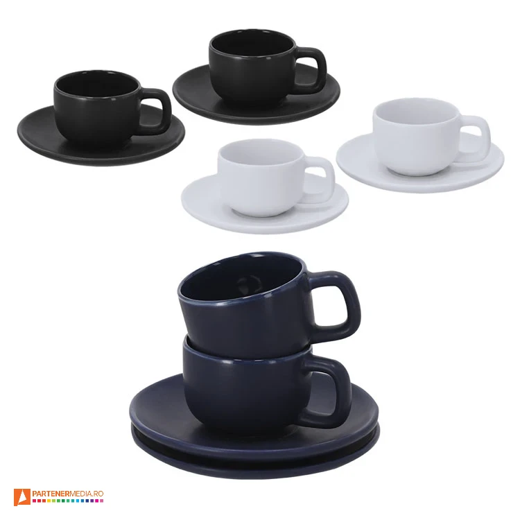 Seturi de doua cesti din ceramica de 85 ml, cu farfurioare incluse seturi de cesti cu farfurie din ceramica 22800