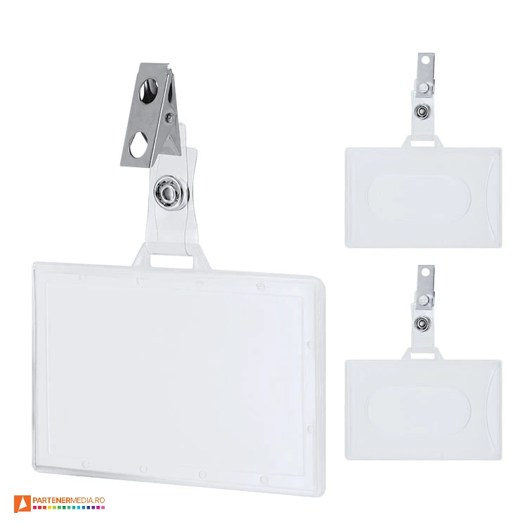 Ecusoane din plastic cu clema metalica si banda din plastic cu capsa ecusoane promotionale orizontale cu clema metalica 22307