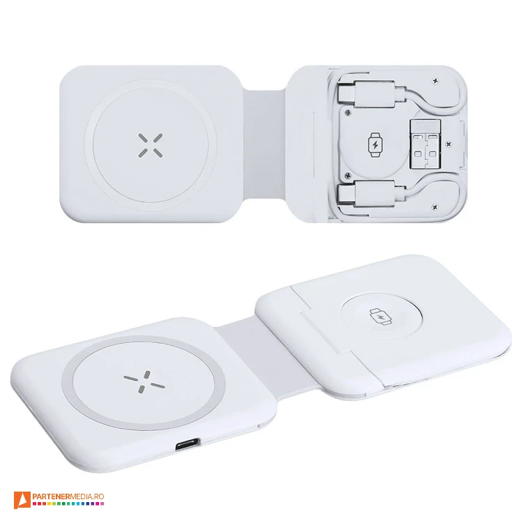 incarcatoare wireless duble pliabile cu cablu usb si adaptor 22321