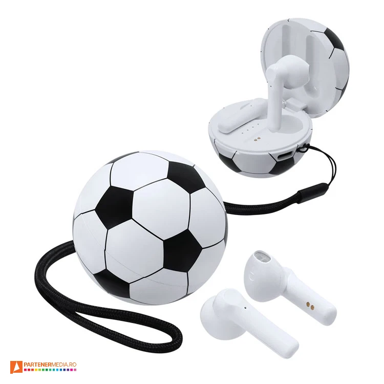 Casti audio promotionale cu statie de incarcare cu forma de minge casti audio earphones cu incarcator cu froma de minge de fotbal 22389