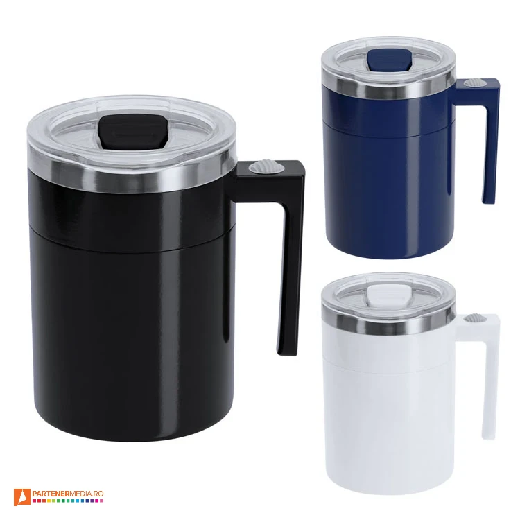Cani cu capacitate de 400 ml si suprafata lucioasa colorata cani promotionale cu mixer inclus 22420