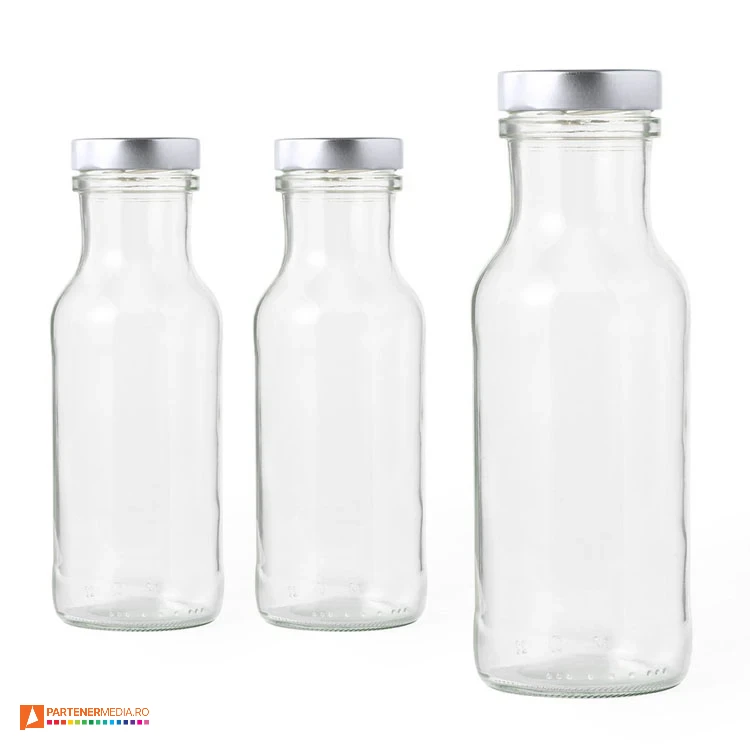 Sticle cu suprafata transparenta si capac realizat din metal sticle promotionale transparente cu capac metalic 2671