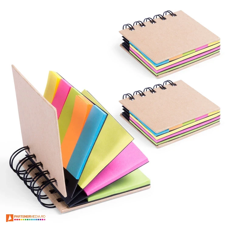 Blocnotes-uri cu 75 de etichete de tip Post-It si 125 de semne de pagina seturi de etichete colorate cu coperti din carton si spira metalica 4859